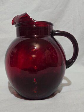 Vtg Anchor Hocking Royal Ruby Red Upright Ball Glass Pitcher